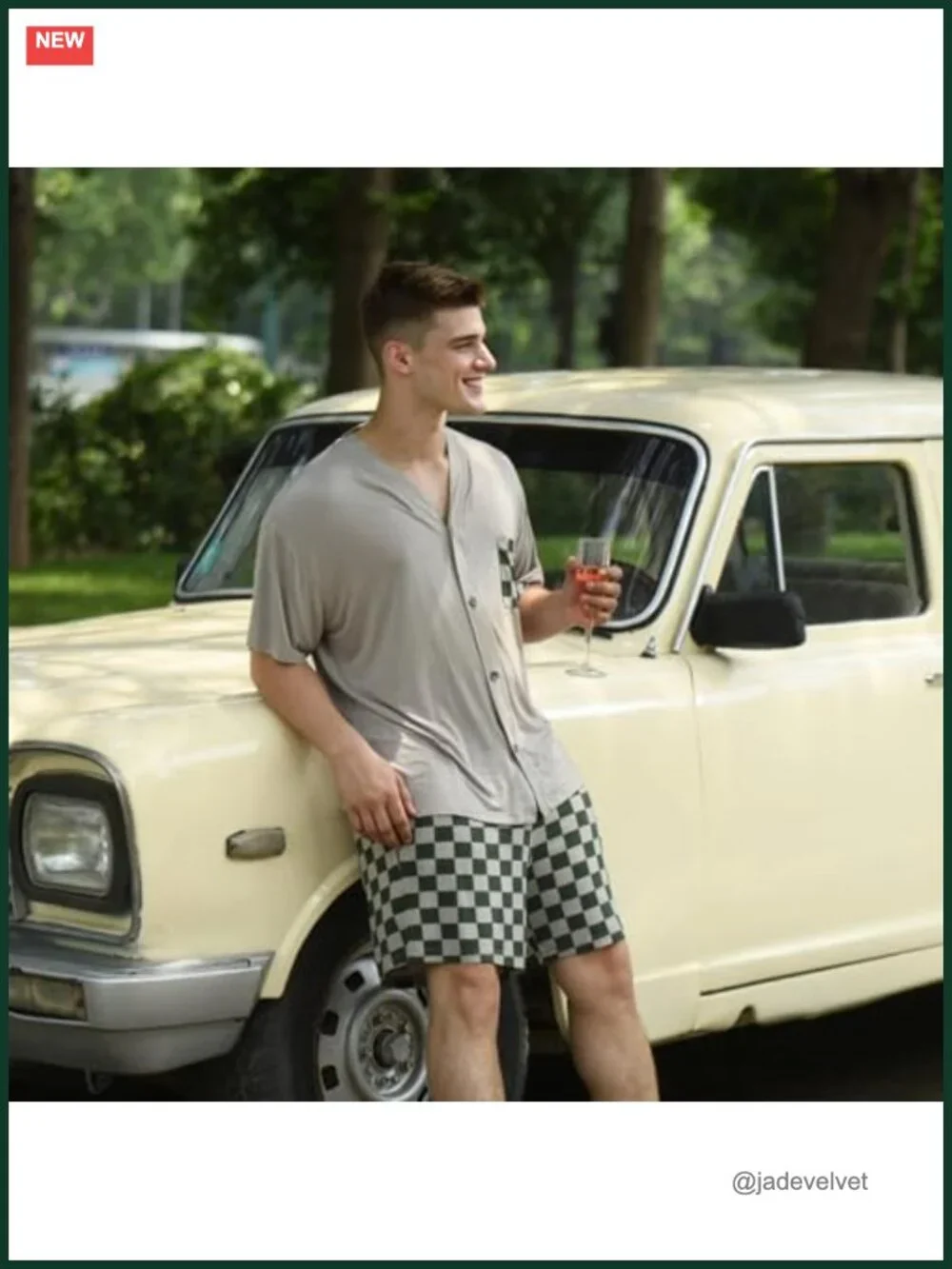 Men's Modal Pajama Set Short Sleeve Sleepwear Summer Cooling Pjs with Pocket